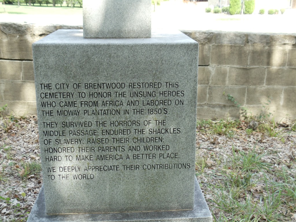 Inscription on Midway Plantation Slave Cemetery Memorial