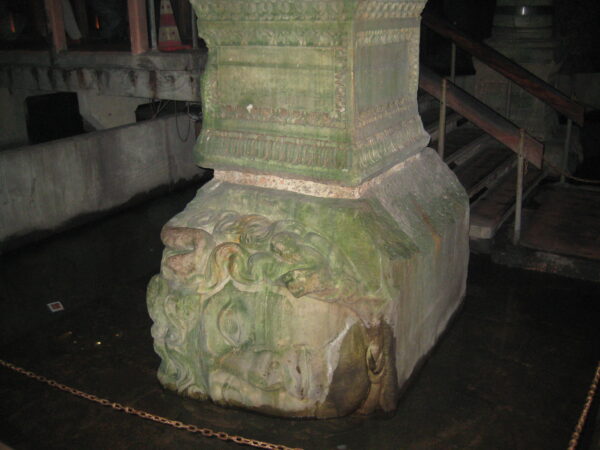 The sideways Medusa head in the Basilica Cistern