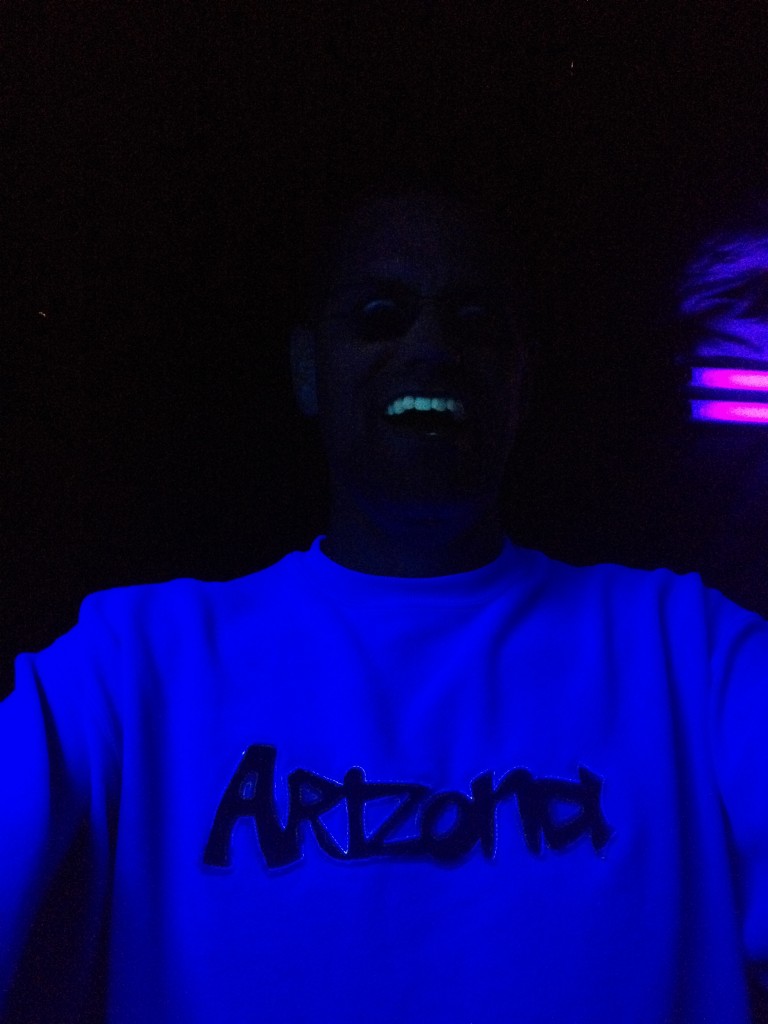 He who walks in the black light (a.k.a. my husband Wayne right before the spinning tunnel.)