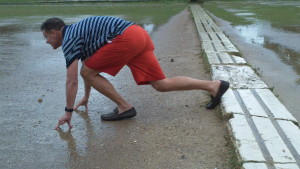 On your marks, get set, GO! Wayne posing on the starting blocks in Olympia, site of the original Olympics.