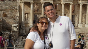 Wayne and I posing in front of the Library at Ephesus.