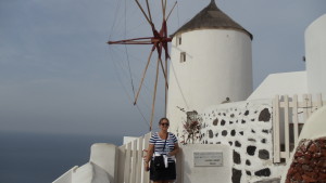 Me in front of a very picturesque windmill in Oia, Santorini, Greece. (Which I walked over 6 miles to get to...Oia, that is. not just the windmill.)