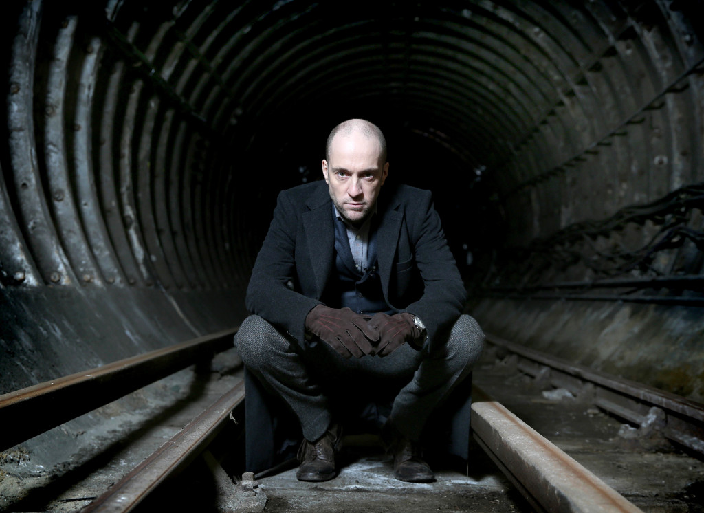 Derren Brown on the Ghost Train tracks. Photo credit: Matt Alexander/PA Wire