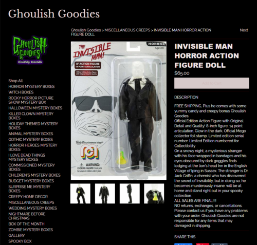Invisible Man action figure Ghoulish Goodies