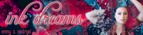 Ink Dreams book banner with woman lying in a swirl of pink and blue