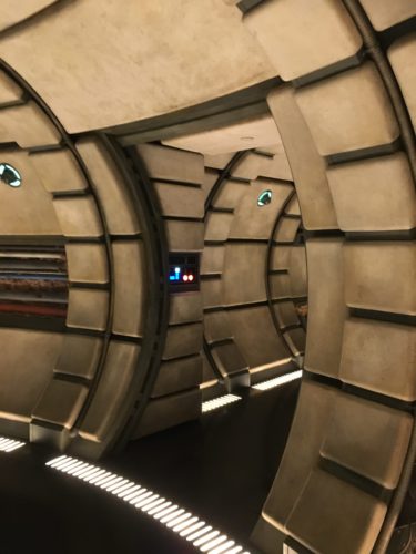 Hallways inside the Millennium Falcon: Smuggler's Run ride at Disneyland