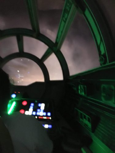 View from the gunner seat inside Millennium Falcon: Smuggler's Run cockpit