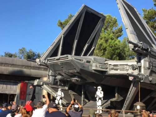 Storm troopers guarding command Shuttle at Star Wars: Galaxy's Edge Disneyland