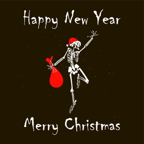 Happy New Year Merry Christmas Dancing Holiday Skeleton