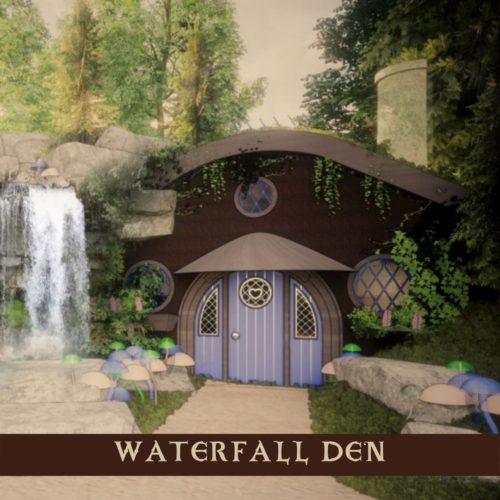 Ancient Lore Village Waterfall Den dwelling rendering