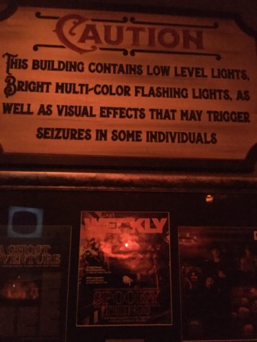Zak Bagans' Haunted Museum caution about lights and effects sign 