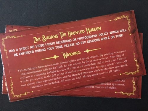 The back of a Zak Bagans' Haunted Museum ticket