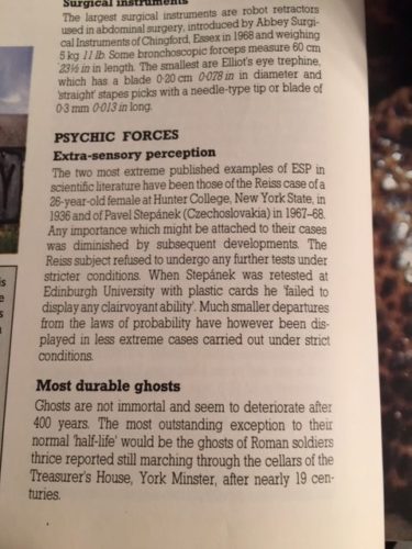 Psychic forces and most durable ghosts entry in 1989 Guinness Book of World Records