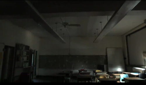 Abandoned classroom at Farrar School still has desks