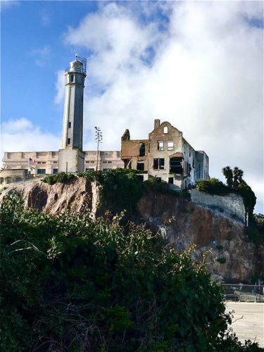 Lighthouse and ruins of Warden's House on Alcatraz