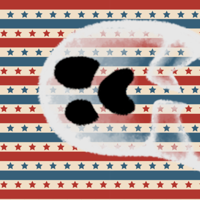 Ghost against a patriotic star striped background
