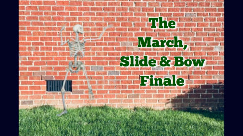 Dancing Skeleton march slide and bow finale instruction graphic