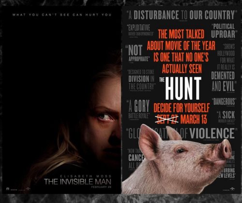 Collage of The Invisible Man and The Hunt movie posters