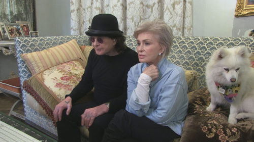 Ozzy and Sharon Osbourne (left) watch an episode of Travel Channel’s spooky series “Portals to Hell,” hosted by son Jack Osbourne and Katrina Weidman