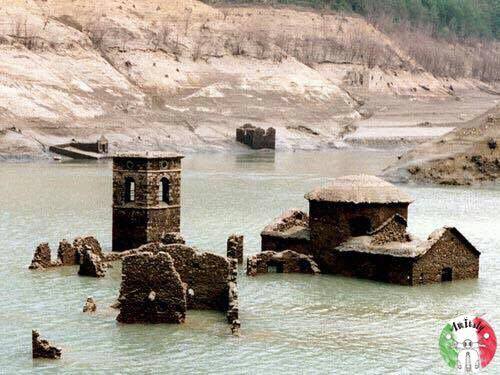 Ghost village emerges from beneath Lake Vagli