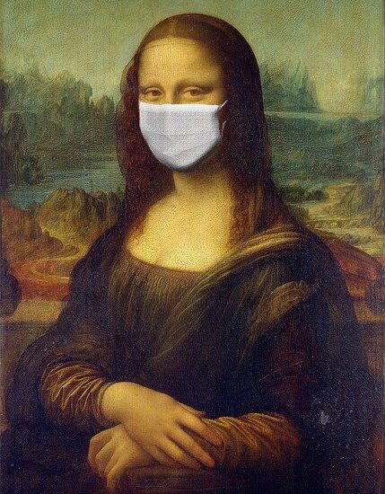 Coronavirus era travel Mona Lisa Painting in a face mask