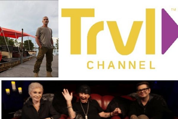 Travel Channel logo with Cliff Simon from Into the Unknown and the Osbournes