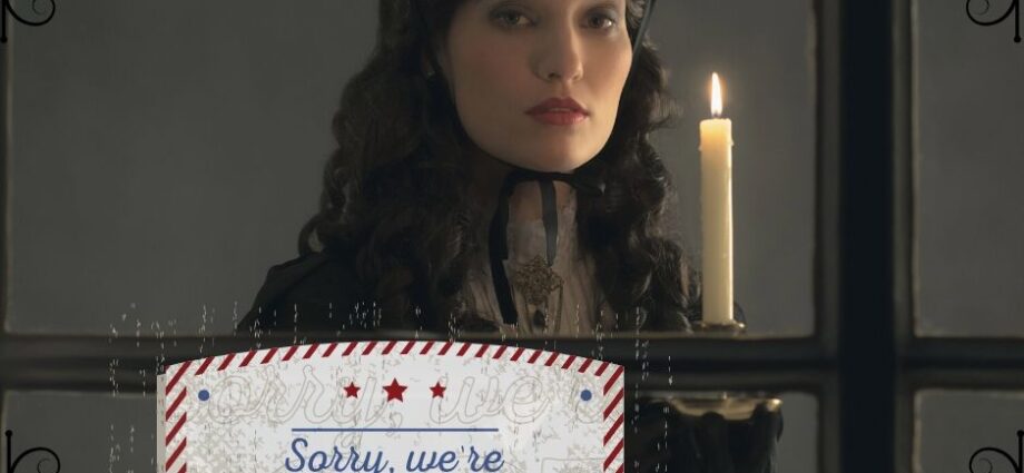 Sara Winchester looking lady with Winchester Mystery House closed again sign