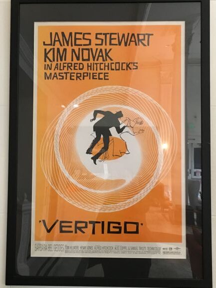 Alfred Hitchcock framed Vertigo poster in the Hotel Vertigo