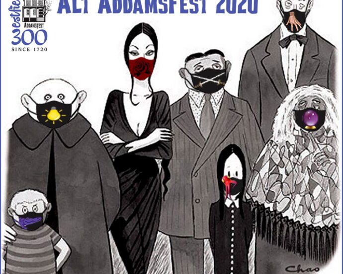 Alt Addamsfest 2020 logo with Addams Family in face masks