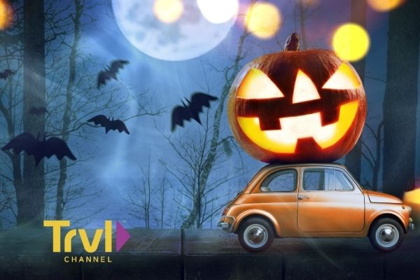 Jack o lantern on car against Halloween backdrop for Ghostober 2020 event