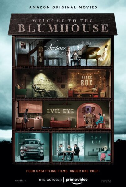 Welcome to the Blumhouse vertical with Nocturne, Black Box, Evil Eye and The Lie posters