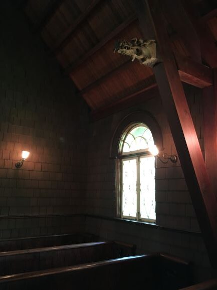 A grotesque inside Faith Chapel