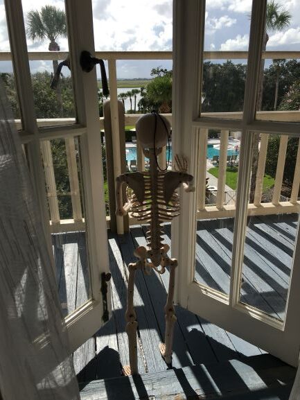 skeleton pushing balcony doors open