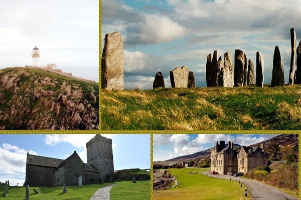 Four Scottish Haunts The Lighthouse on Eilean Mor, the Callanish Stones, St. Clements Church, and Amhuinnsuidhe Castle