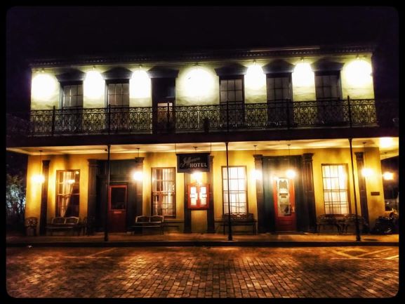 Historic Jefferson Hotel exterior at night