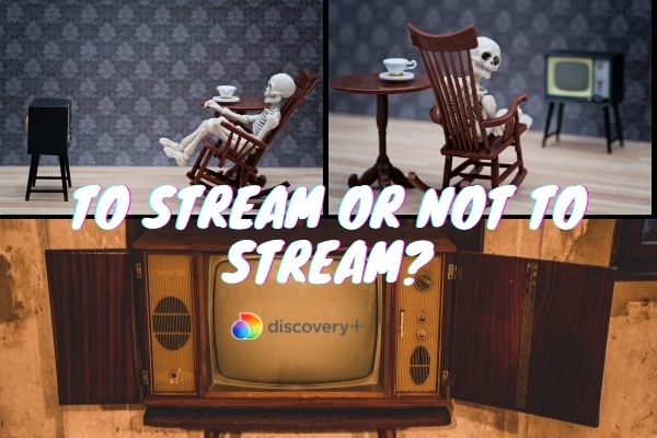 Skeletons watching TV with To stream or not to stream caption
