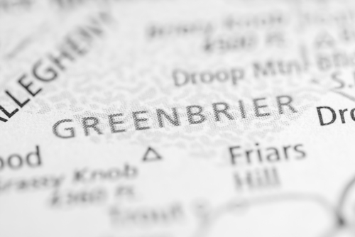 Greenbrier on a map of West Virginia