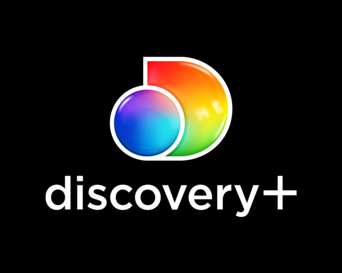 discovery+ logo logo on black background