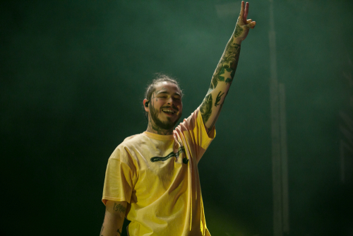 Post Malone performs live at the Michigan Lottery Amphitheatre at Freedom Hill on his 2018 tour.