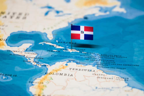 the Flag of dominican republic in the world map