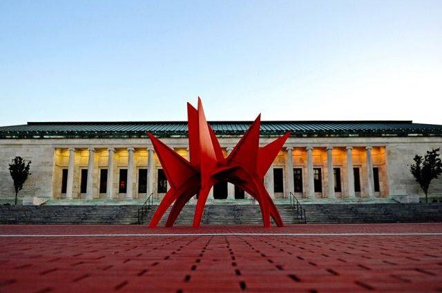 A sculpture in front of the Toledo Museum of Art