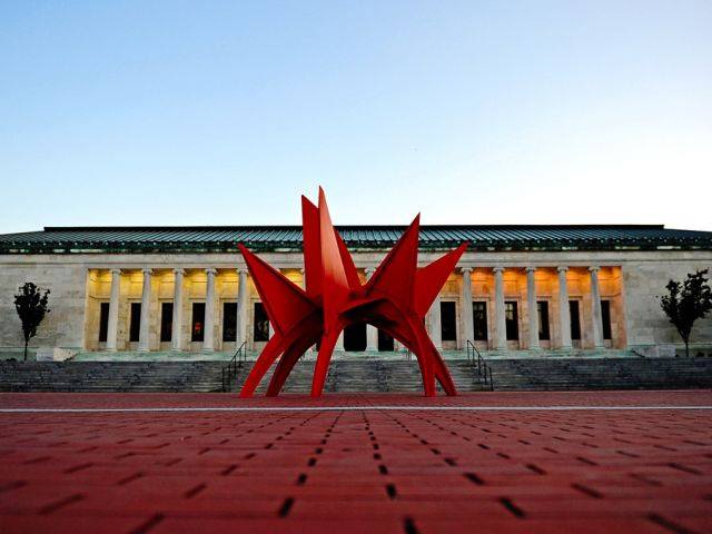 A sculpture in front of the Toledo Museum of Art