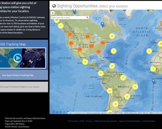 Screenshot of the Spot the Internation Space Station map