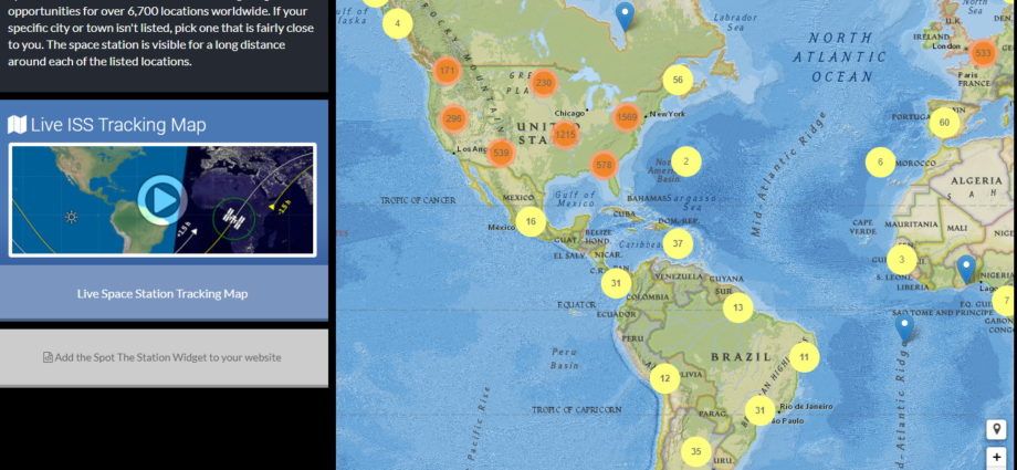Screenshot of the Spot the Internation Space Station map