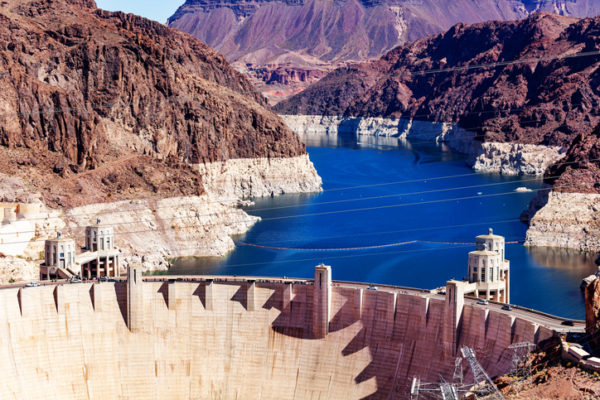 Colorado river Hoover Dam and water reservoir view