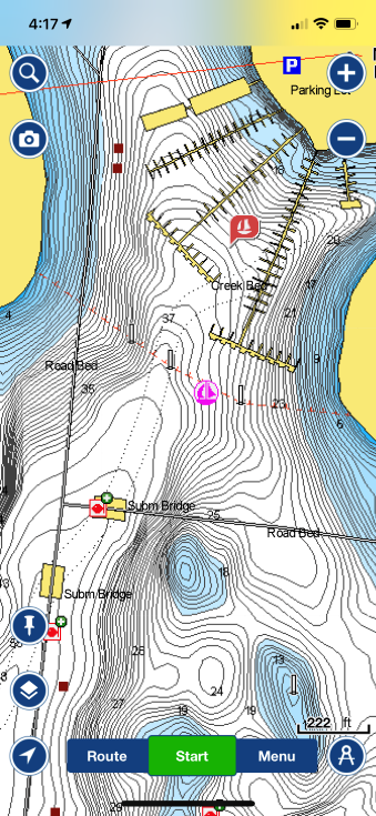 Navionics of Percy Priest Lake Submerged Bridge