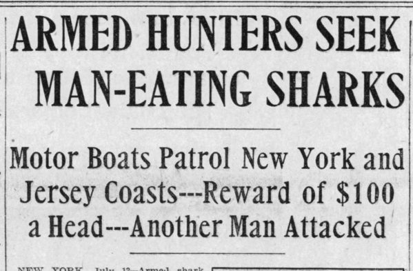 Boston Globe newspaper clipping about 1916 shark attacks