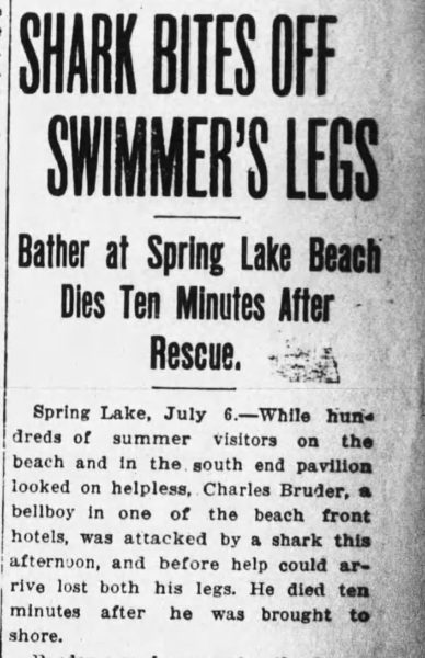 Newspaper clipping about Charles Bruder 1916 shark attack
