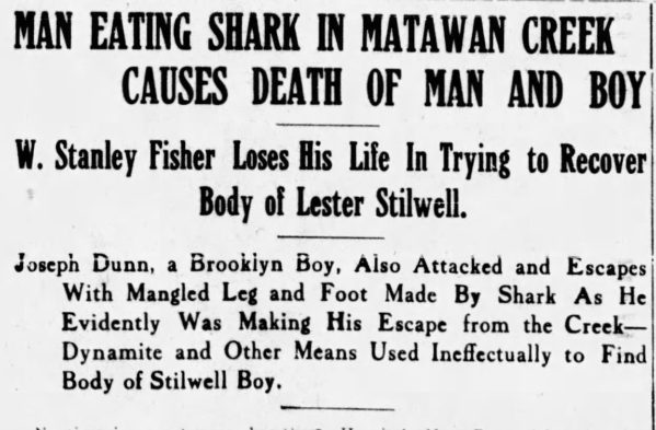Newspaper clipping from Matawan Creek shark attacks of 1916