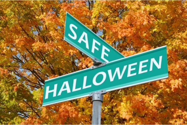 Safe Halloween street signs intersection